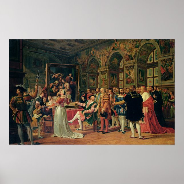 Póster Francisco I Recibiendo un cuadro del Santo (Frente)