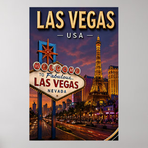 Póster Franja de Las Vegas y luces de neón