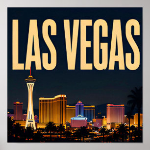 Póster Franja de Las Vegas y luces de neón