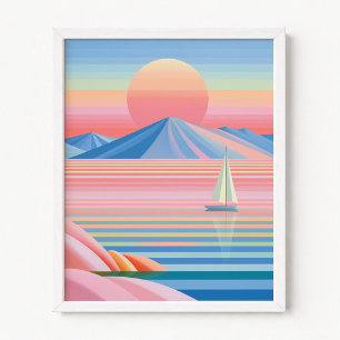 Póster Franjas degradadas pastel reflejo de barco de vela
