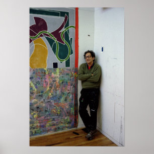 Póster Frank Stella junto a una de sus obras