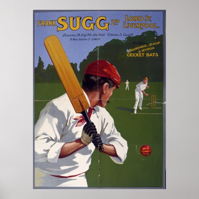 Póster Frank Sugg, murciélagos de críquet, 1906 (Frente)