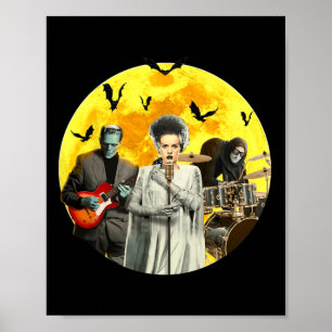 Póster Frankenguitar con banda de novia e igor Halloween