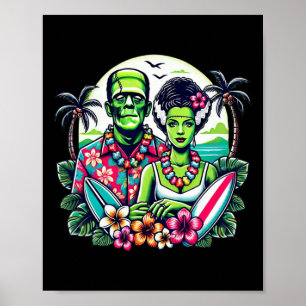 Póster Frankenstein Monstruo Y Novia Tropical Hawaiano B