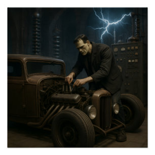 Póster Frankenstein trabajando en Hot Rod