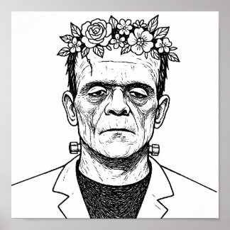 Póster FRankenstien con una corona de flores