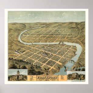 Póster Frankfort, Mapa Panorámico de KY - 1871