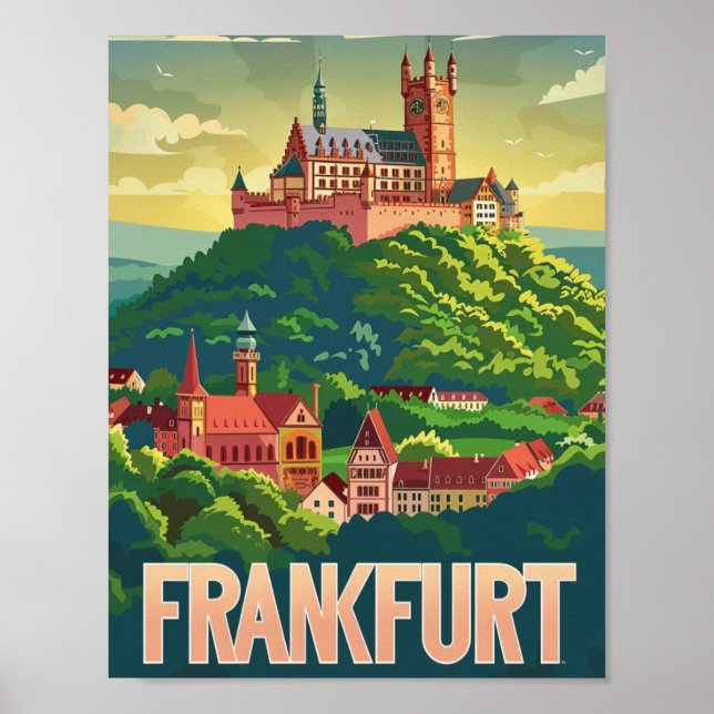 Póster Frankfurt Alemania Famoso Viaje de Vintage Place (Frente)