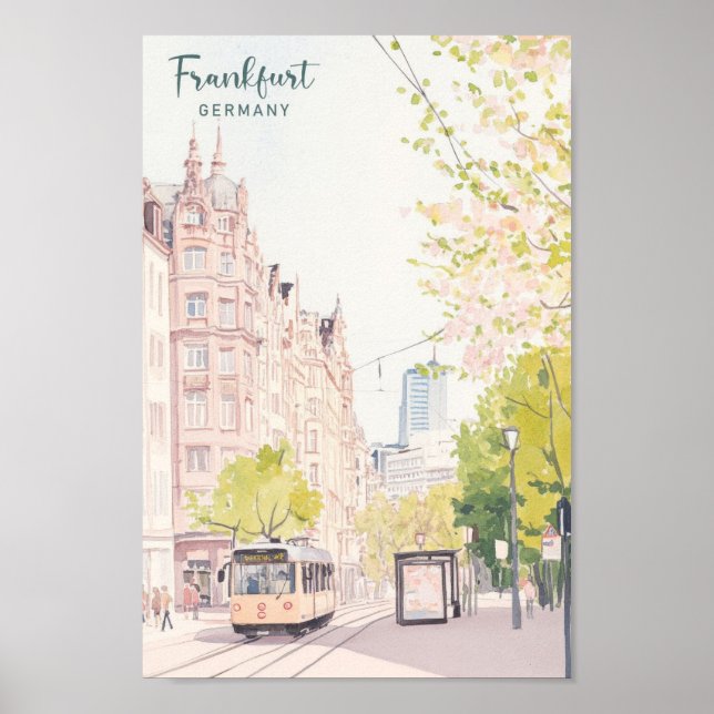 Póster Frankfurt Alemania Gouache Art Ilustracion Viajes (Frente)