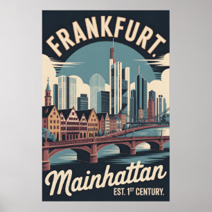 Póster Frankfurt Alemania Paisaje Urbano Retro de Viaje