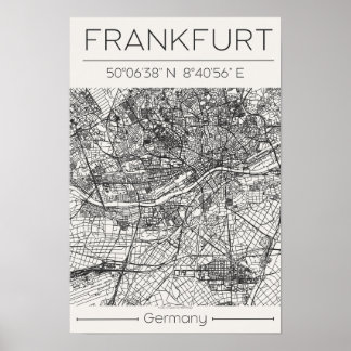 Póster Frankfurt City Map Poster Modern Minimal Urban Art