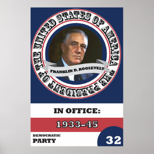 Póster Franklin D. Roosevelt Presidential History Retro
