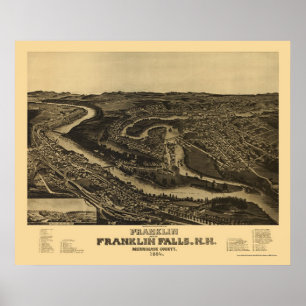 Póster Franklin, Mapa Panorámico NH - 1884