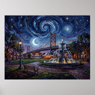 Póster Franklin Square Philadelphia Bajo Noche Estrellada