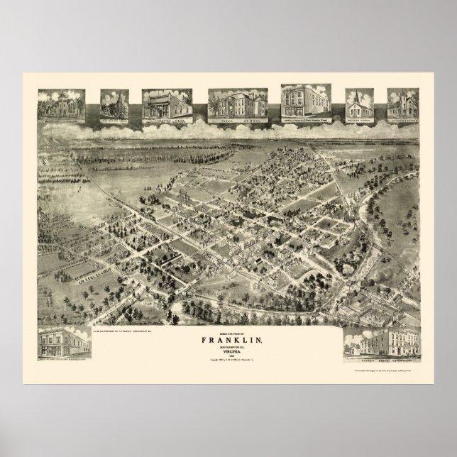 Póster Franklin, VA Panoramic Map - 1907 (Frente)