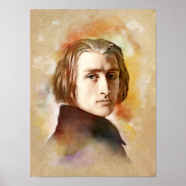 Póster Franz Liszt Retrato im Aquarell Style (Frente)