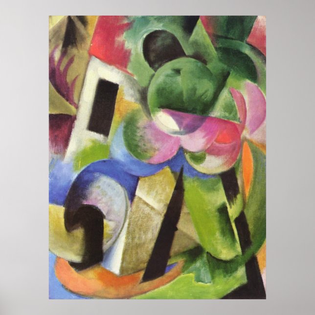 Póster Franz Marc - Casa con árboles Composición pequeña  (Frente)