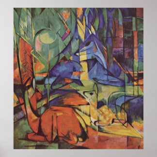 Póster Franz Marc - Deer in Woods II 1913-14 Moon Fawn