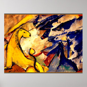 Póster Franz Marc - León amarillo, zorros azules, caballo