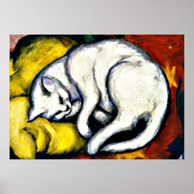 Póster Franz Marc - White Cat. Franz Marc 1912 painting. (Frente)