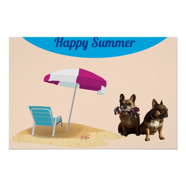 Póster Französische Bulldogge Meer French Bulldog Urlaub (Anverso)