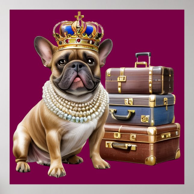 Póster französische Bulldogge mit Koffer und Perlen (Frente)