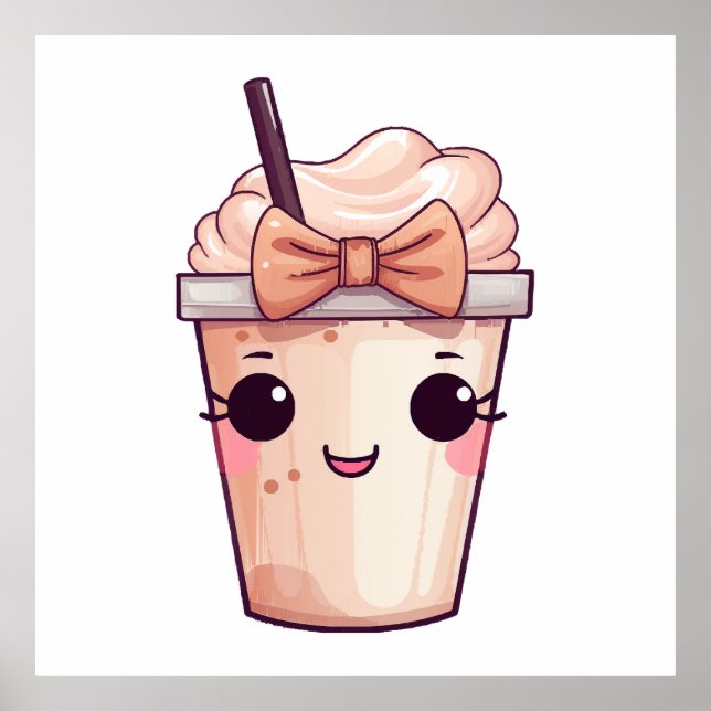 Póster Frappe Sonriente Kawaii (Frente)