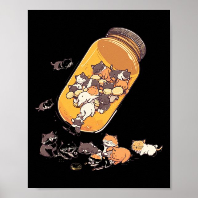Póster Frasco de pastillas para gatos antidepresivas - Aw (Frente)