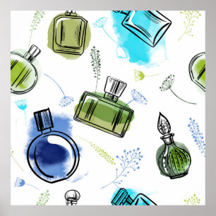 Póster Frasco de perfume de patrón sin inconvenientes y t