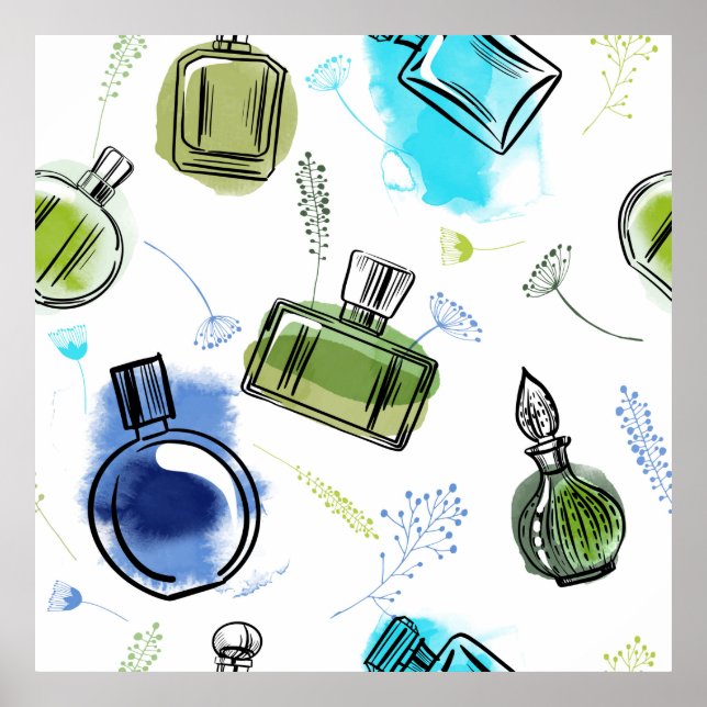 Póster Frasco de perfume de patrón sin inconvenientes y t (Frente)