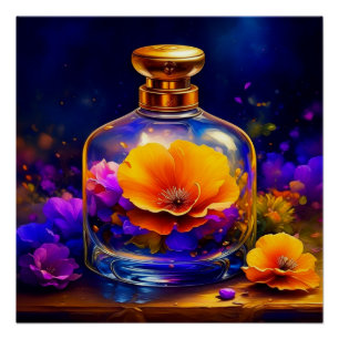 Póster Frasco de Perfume Púrpura de Flor naranja