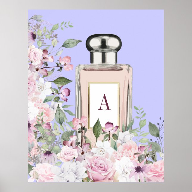Póster Frasco de Perfume Púrpura Moda de Bonito Floral Mo (Frente)