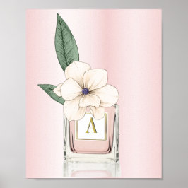 Póster Frasco de Perfume Rosa Floral Magnolia Monograma