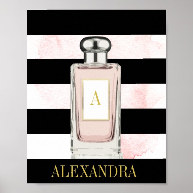 Póster Frasco de Perfume Rosa Moda de banda negra monogra (Frente)