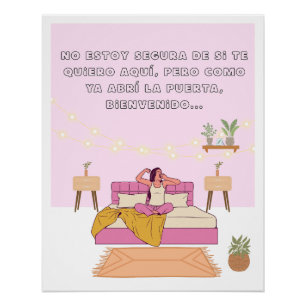 Poster frases graciosas cama vibe acogedora