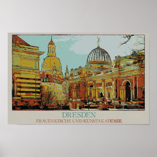 Póster Frauenkirche y la Academia de Bellas Artes de Dres (Frente)