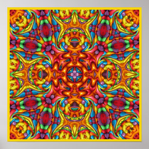 Póster Freaky Tiki Red Vintage Fractal Kaleidoscope