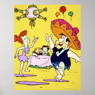 Póster Fred Flintstone Wilma Barney y Betty Fiesta