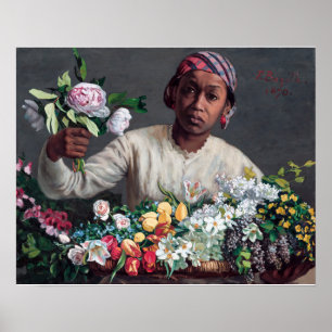 Póster Frederic Bazille - Joven mujer con peonías