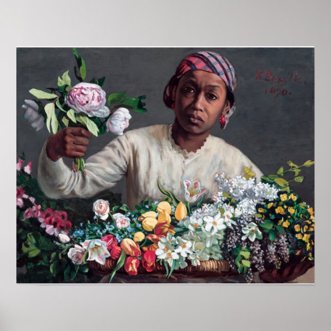 Póster Frederic Bazille - Joven mujer con peonías (Frente)