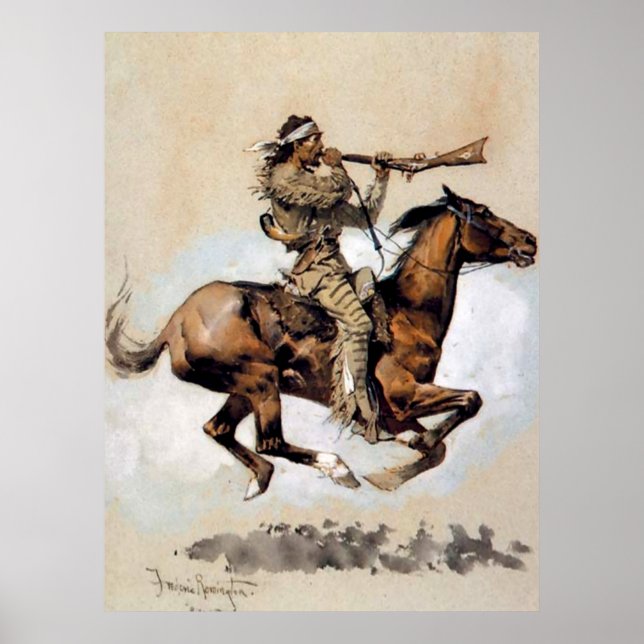 Póster Frederic Remington "Buffalo Hunter Spitting Bullet (Frente)