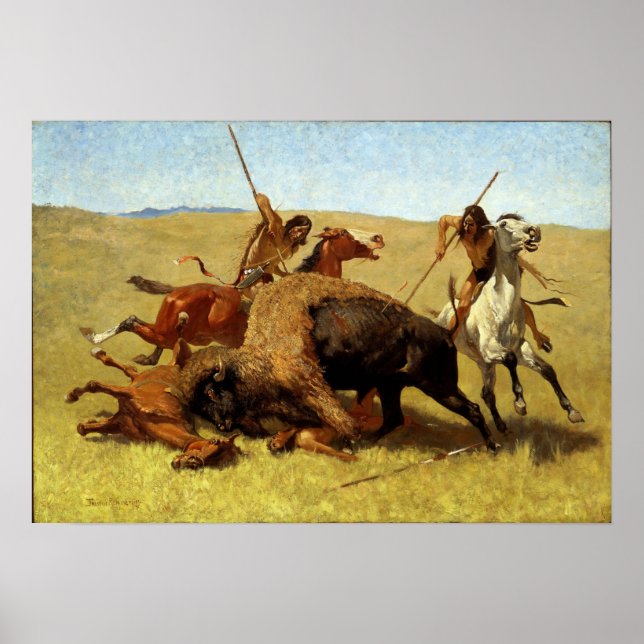 Póster Frederic Remington La Caza De Búfalos (Frente)