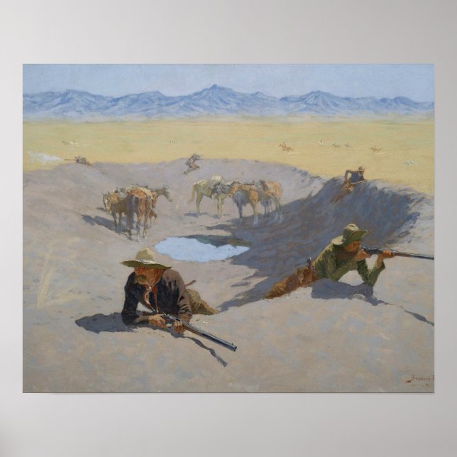 Póster Frederic Remington - Lucha por el agujero de agua (Frente)