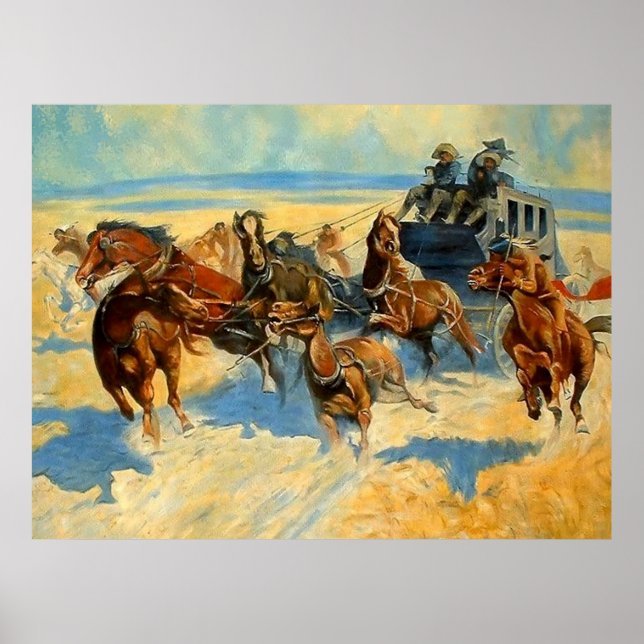 Póster Frederic Remington pintura "Downing the Nigh Lead" (Frente)