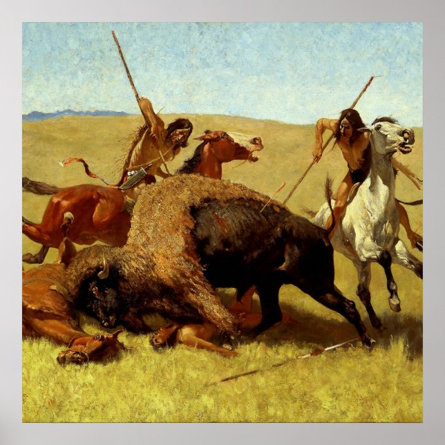 Póster Frederic Remington Western Art "Buffalo Hunt" (Frente)