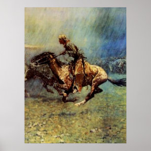 Póster Frederic Remington Western Art "The Stampede"