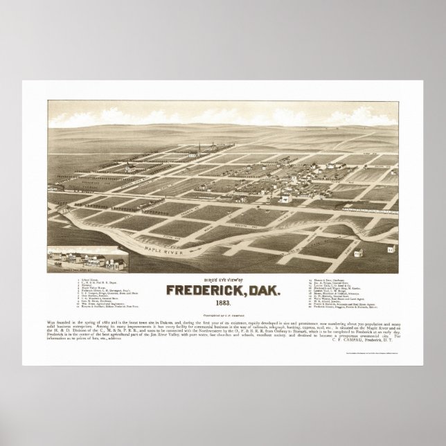 Póster Frederick, Mapa Panorámico SD - 1883 (Frente)