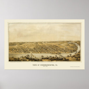 Póster Fredericksburg, mapa panorámico del VA - 1862