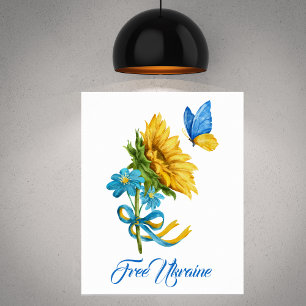 Póster Free Ukraine Sunflower & Butterfly Poster