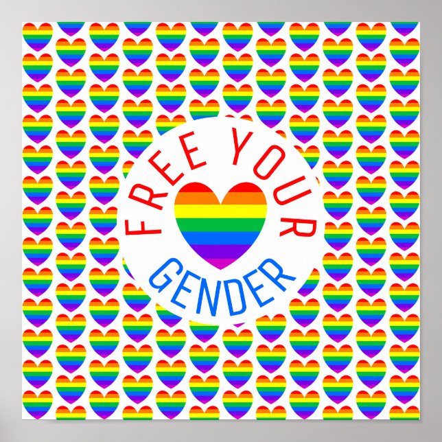 Póster Free your Gender, Rainbow Heart (Frente)